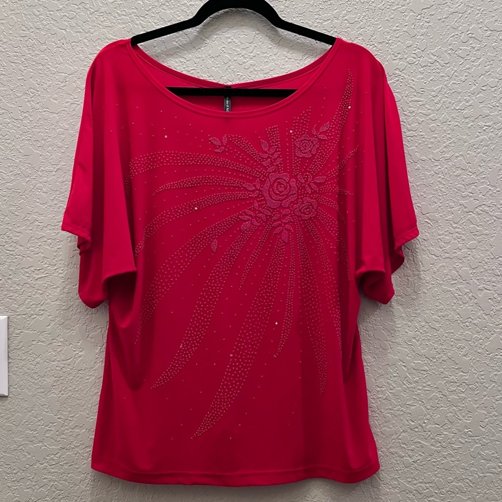 Women’s Red Rose Sequence Bleeker & McDougal Blouse size XL